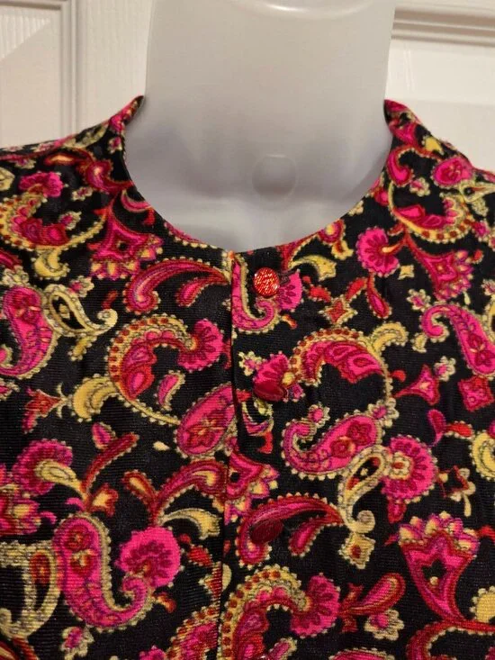 Vintage 1960s Pink & Green Paisley Sleeveless Jumpsuit Size Small - Picture 7 of 13